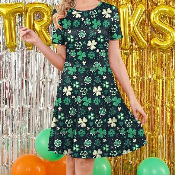 For G and PL Women's St. Patrick's Day Short Sleeves Printed Tunic Dress - Picture 2 of 6